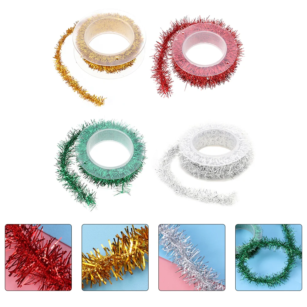 

4 Pcs Christmas Gift Wrapping Ribbon Metallic Line Garland Tree Hanging Shiny Tinsel