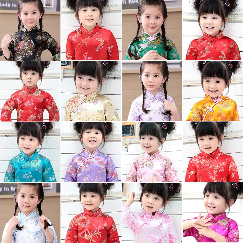 Chinese Girls Dress Peony Rose Qipao Half Sleeve Cheongsam Wedding Dresses Princess Birthday Party Costume children's Tang Dress