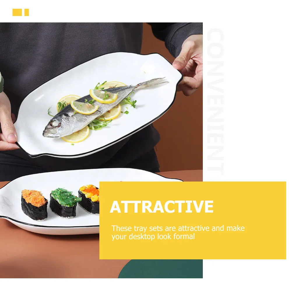 

Ceramic Utensil Double Handle Fish Tray Bread Board Salad Storage Bowl Practical Aesthetic Everyday Use Fish Tray