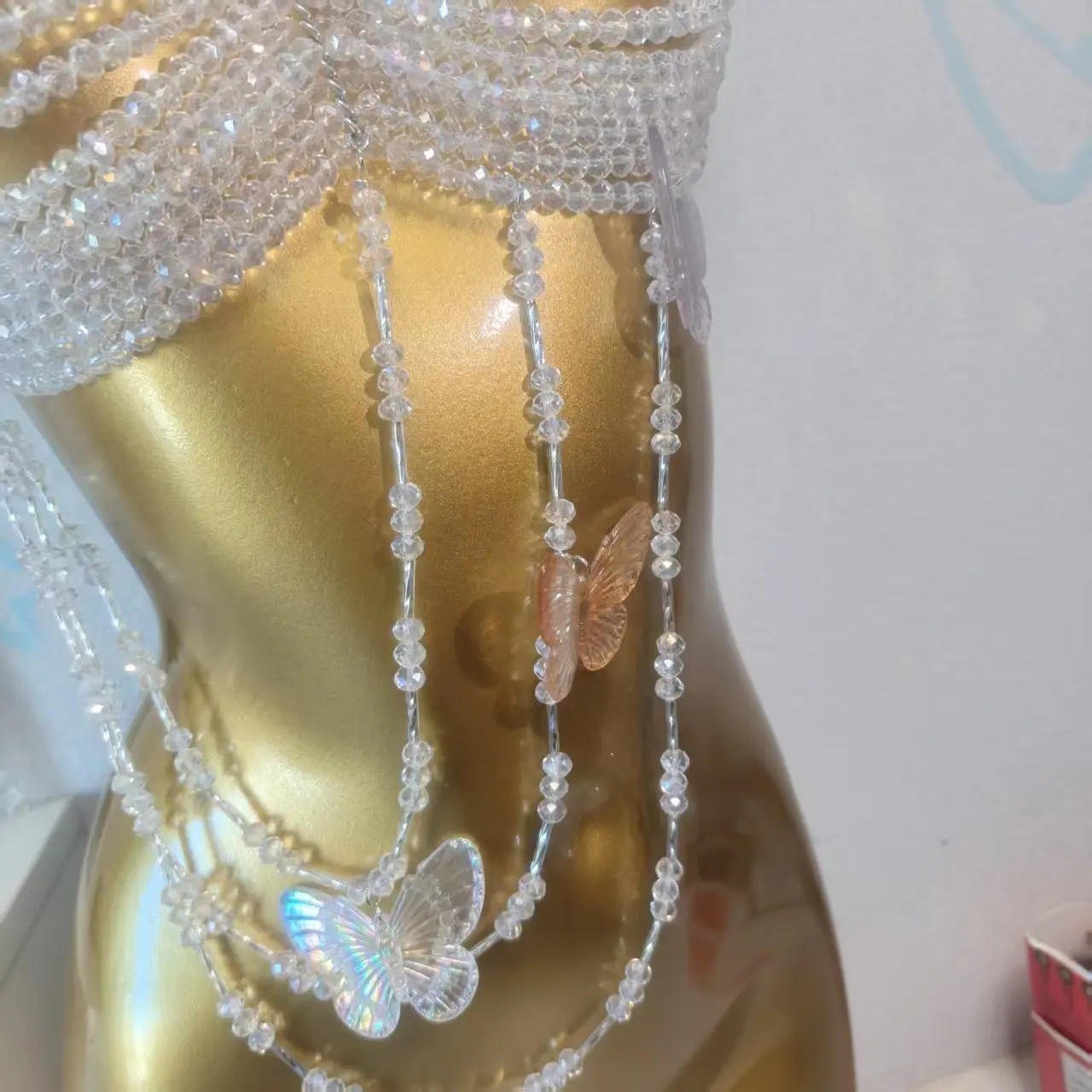 Modisches handgefertigtes Perlen-Schmetterlings-Brustketten-Tanktop für Damen – sexy Körperkette für Sommer, Strand, Musikfestival und Party