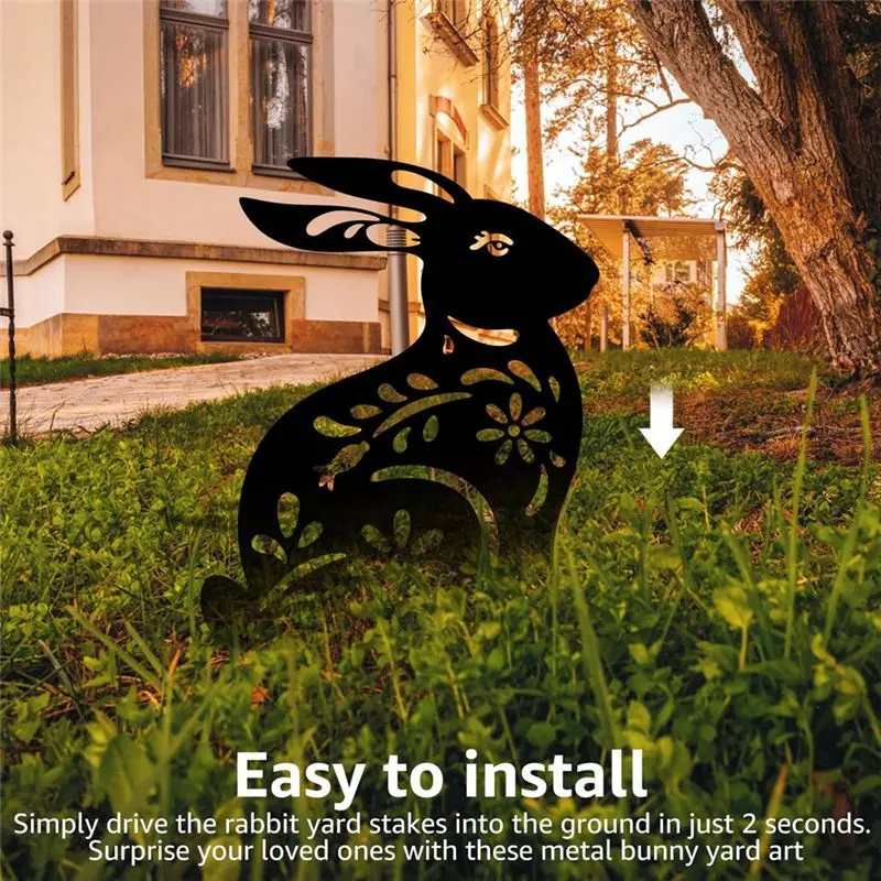 SDFC-2 Pcs Bunny Garden Stakes Metal Bunny Stakes Metal Garden Decorations Statues Creative Silhouette Lawn