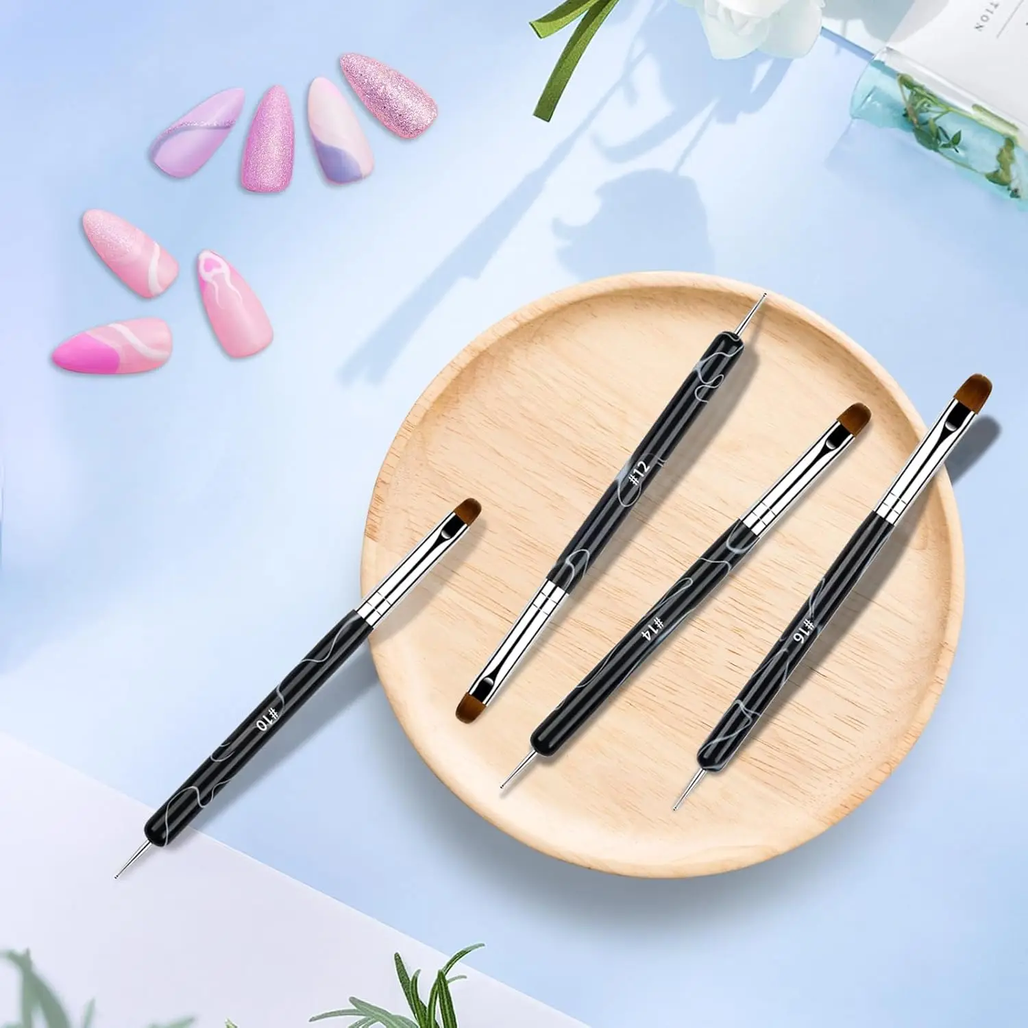 4-teiliges Set Doppelendiger UV-Gel-Nagelbürsten, Zwei-Wege-Poly-Gel-Builder-Bürste mit Dotting-Tool für Nagelverlängerung, Maniküre, DIY – Detail 8