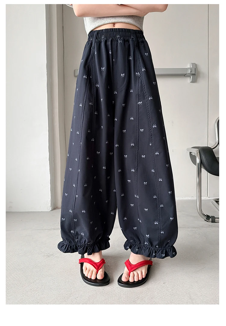 Elegante Kinder-Freizeithose mit Rüschen und Schleife für Mädchen im Alter von 5, 6, 8, 10, 12, 14 Jahren, Marineblau – Detail 11