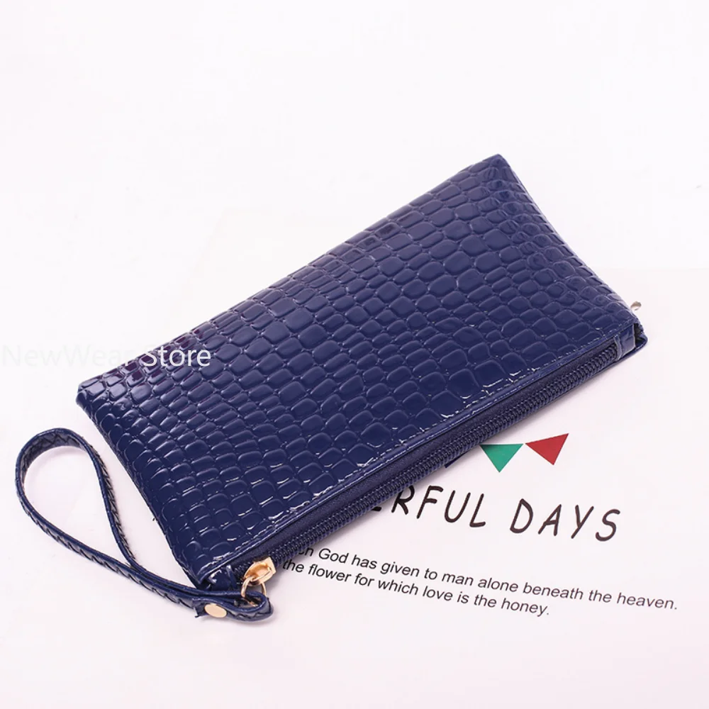 New Women Crocodile Pattern PU Long Wallet Litchi Grain Coin Purse Female Bag Wrist Bags Zipper Phone Pocket Credit Card Holder image 6