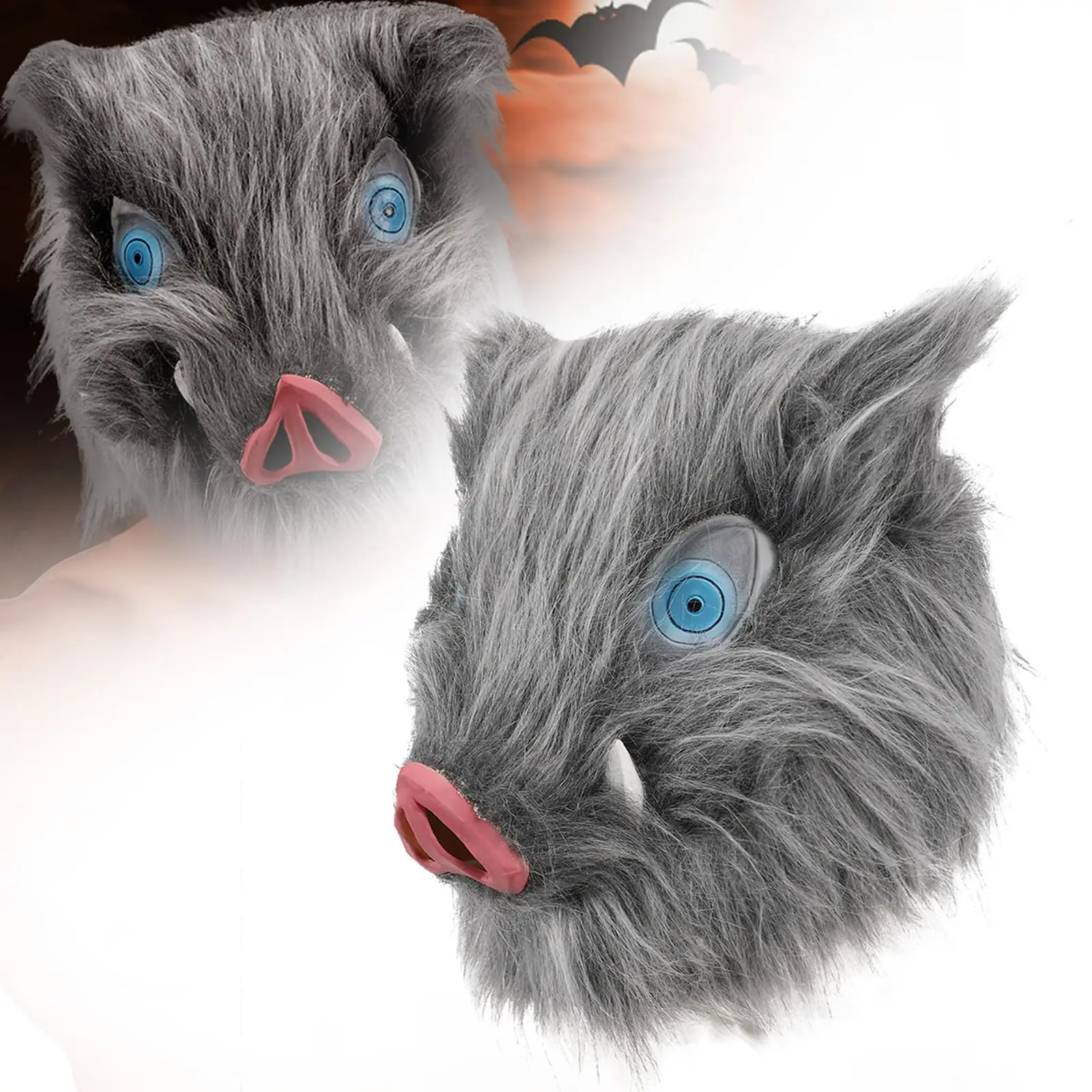 

Inosuke Mask Demon Pig Mask Scary Killer Helmet Plush Animal Headgear Boar Cosplay Props Funny Halloween