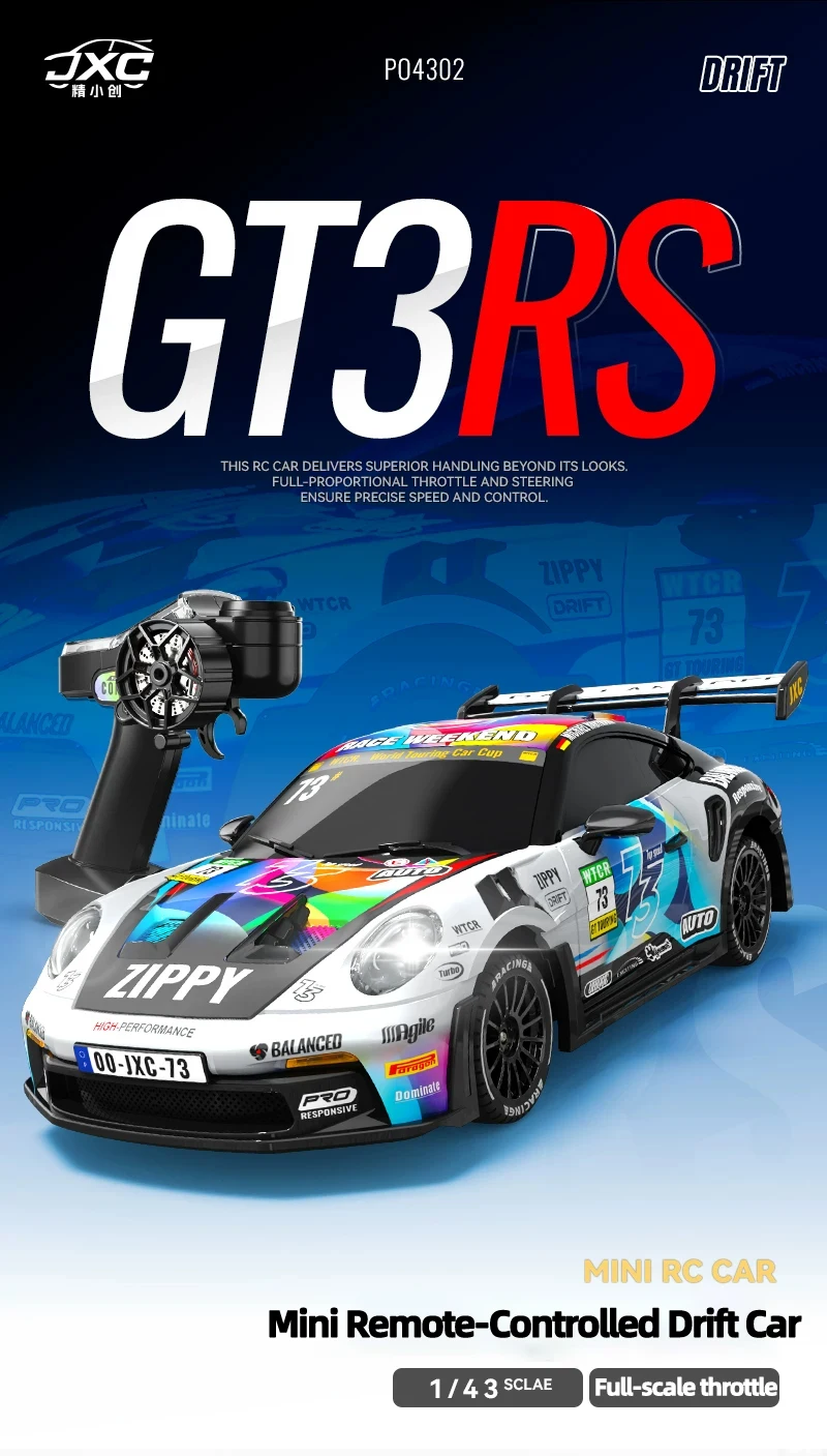 JXC PO4302 1:43 Mini High Speed 4WD RC Drift Racing Car 2.4G 20KM/H Full Proportional Throttle 8‑Color LED Light Hobby Toy Gift