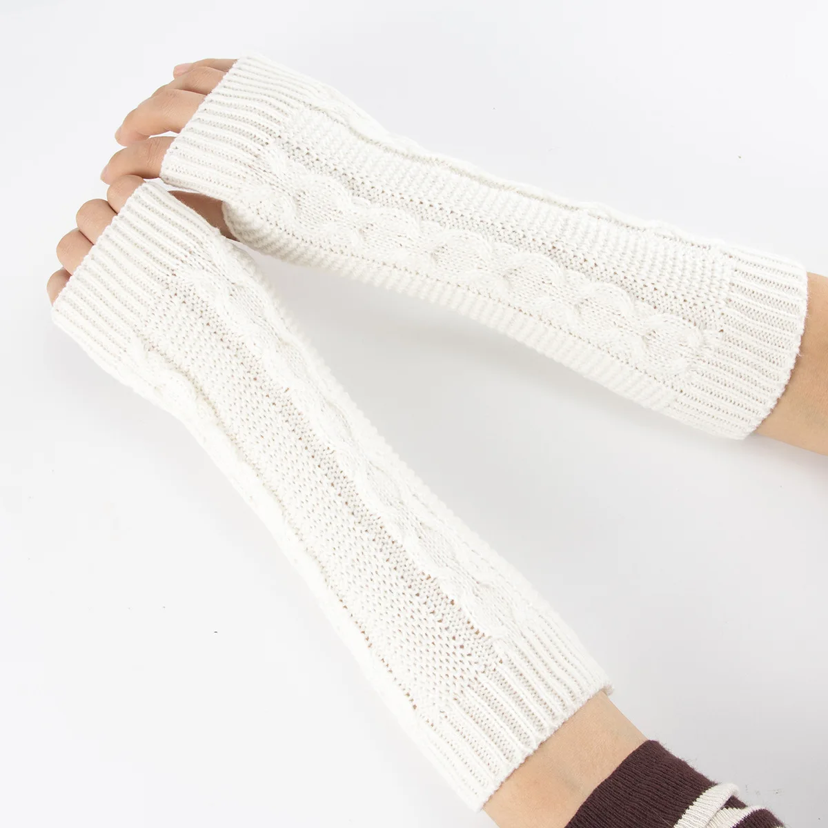 

Unisex Arm Sleeve Warmer Winter Autumn Girl Fashion Crochet Braided Knit Mitten Womens Thumb Hole Fingerless Glove Wrist Warmer