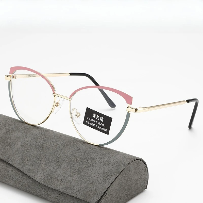 European and American glasses, metal cat eyes, color changing, anti blue light, fashionable and versatile trendy glasses