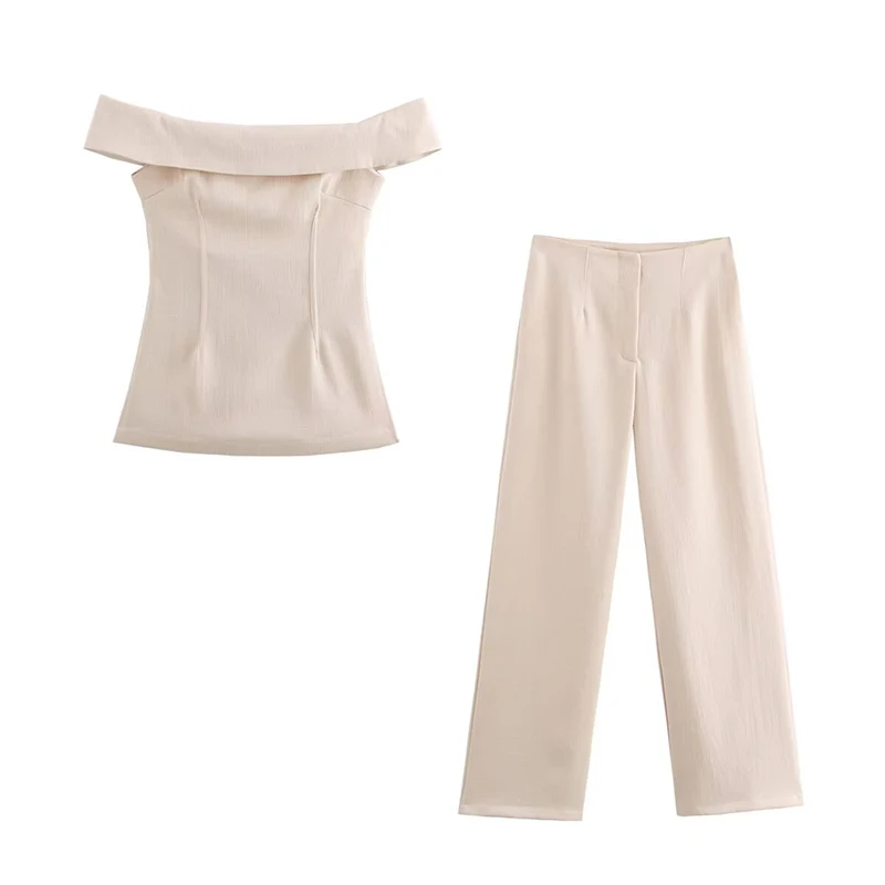 YENKYE New Women Side Slit Sexy Off Shoulder Tops Short Sleeve Beige High Street Female Blouse