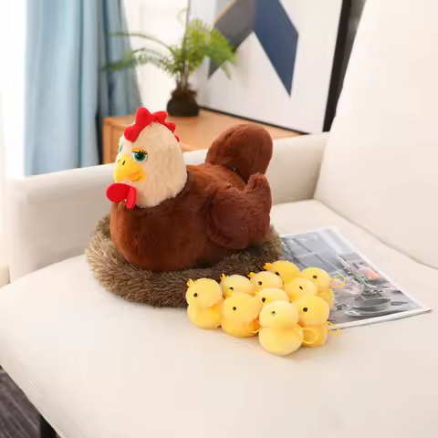 Hen+Chicken+Nest Kawaii Plush Toys Cute Animals Funny Homedecor Stuffed Dolls Cartoon Chicken Plushie Toys