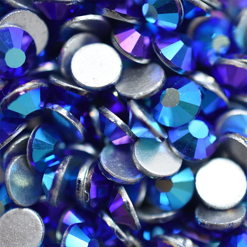 SWAGPICK Sapphire Blue AB Glass Glitter Flatback Rhinestones Nail Art Decorations Non HotFix Glue on DIY Crystal Accessory Charm