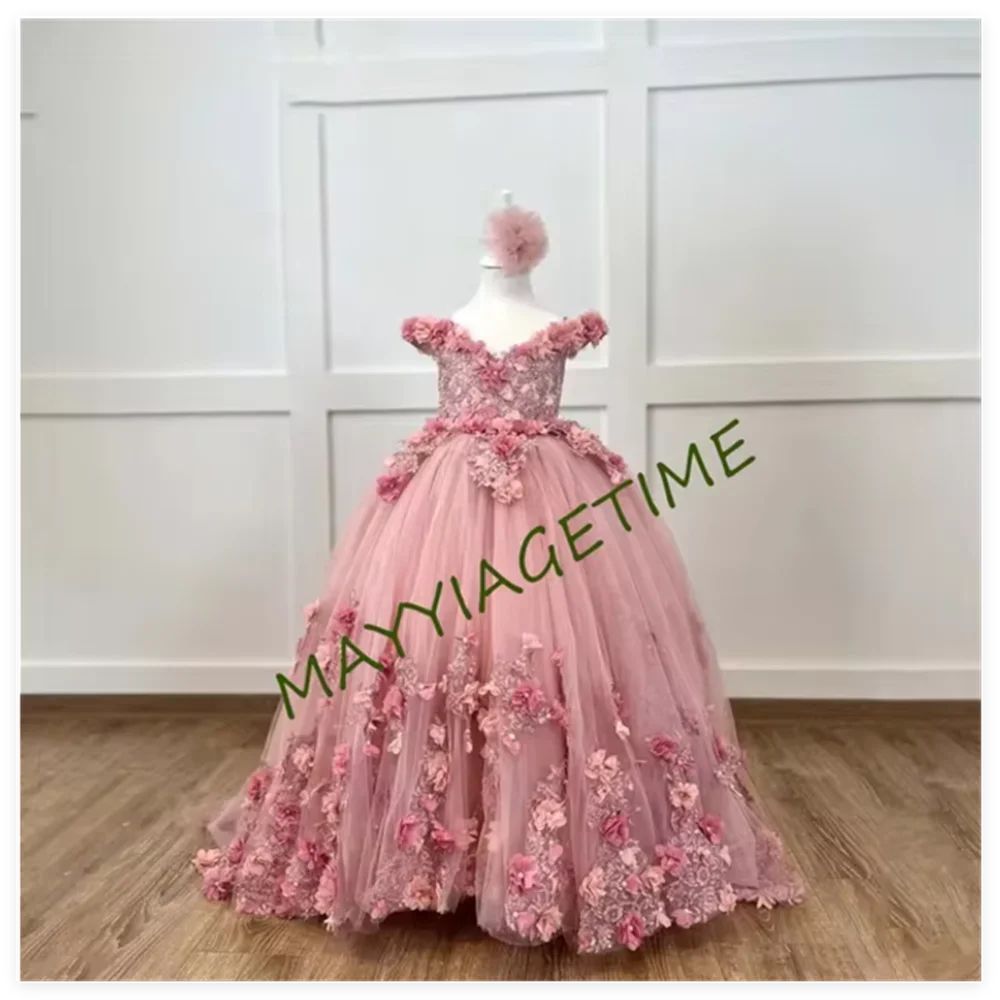 

Flower Girl Dresses Pink Flower Girl Dresses Tulle Appliques Beading With Tailing For Wedding Birthday Party Banquet Princess Go