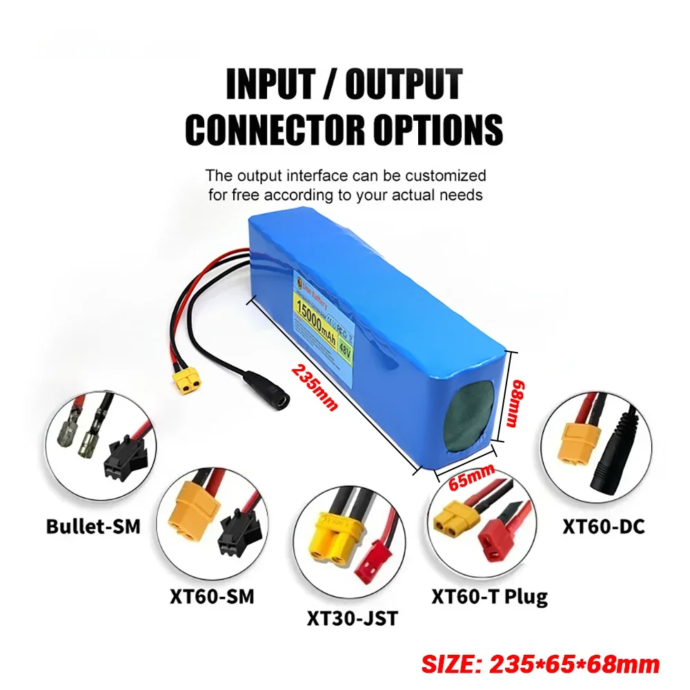 48V 15Ah 18650 lithium battery pack 13S3P with BMS 500W-1000W electric scooter built-in battery with 54.6V charger