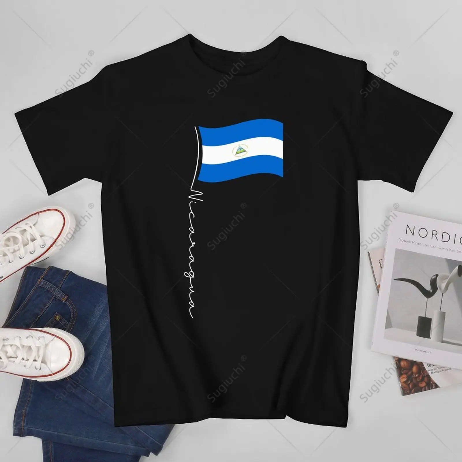 Unisex Men Nicaragua Signature Flag Pole - Elegant Nicaraguan Flag Tshirt Tees T Shirts Women Boys 100% Cotton T-Shirt