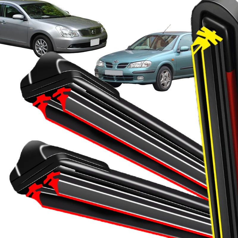 

For Nissan Almera N16 Bluebird Sylphy Pulsar 2000~2008 Front Rear Wiper Blades Kit Cutter Back Window Car Accessories U J Hook