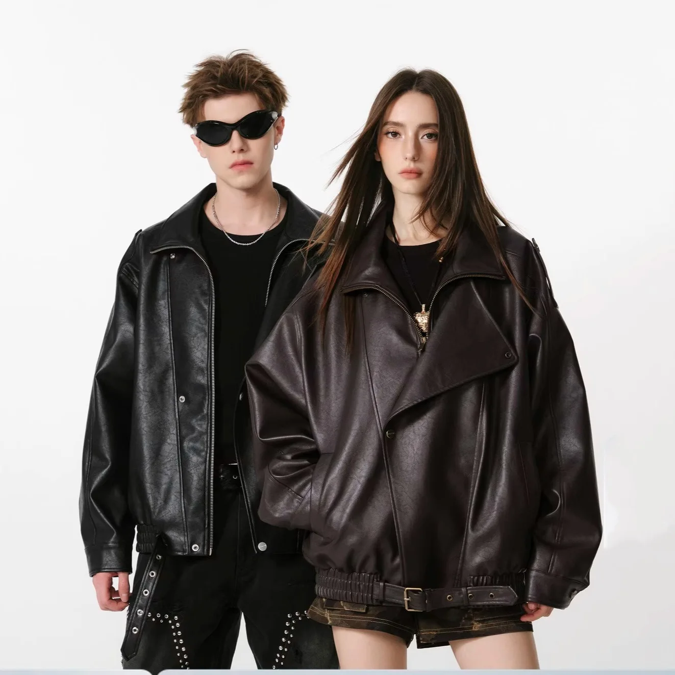 

Retro Unisex Turn-Down Collar Leather For Men Women 2026 New Autumn PU Cool And Stylish Motorcycle Jacket