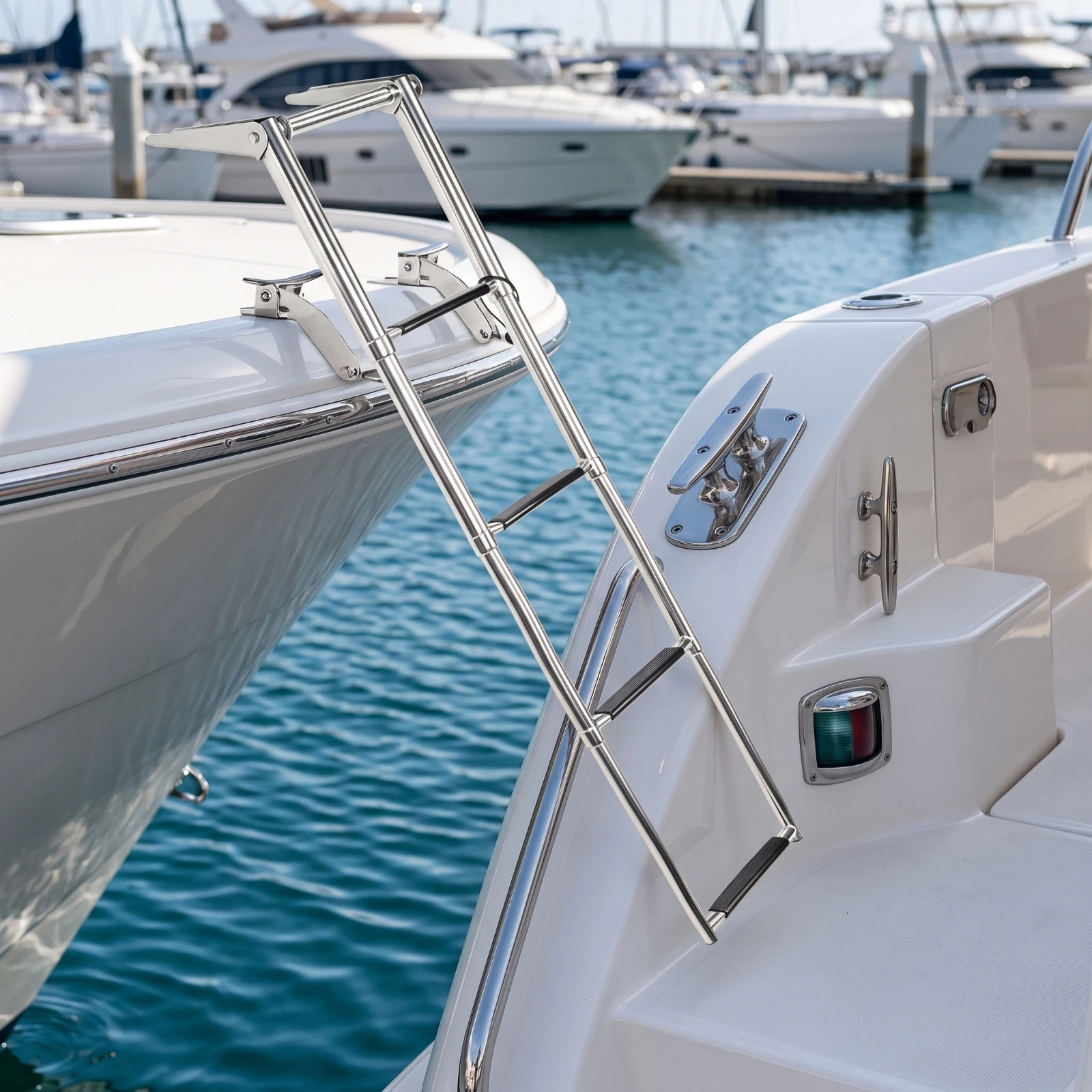 Telescoping Boat Ladder Stainless Steel Telescopic Boat Ladder Slimline Long-Lasting for Yacht Owners, Boats, Yachts