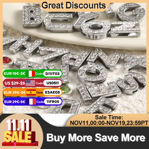 26Pcs/LotInitial Letter A-Z Slide Charms 8mm Rhinestone Word English Alphabet Breloques For Wristband Bracelet Jewelry Material