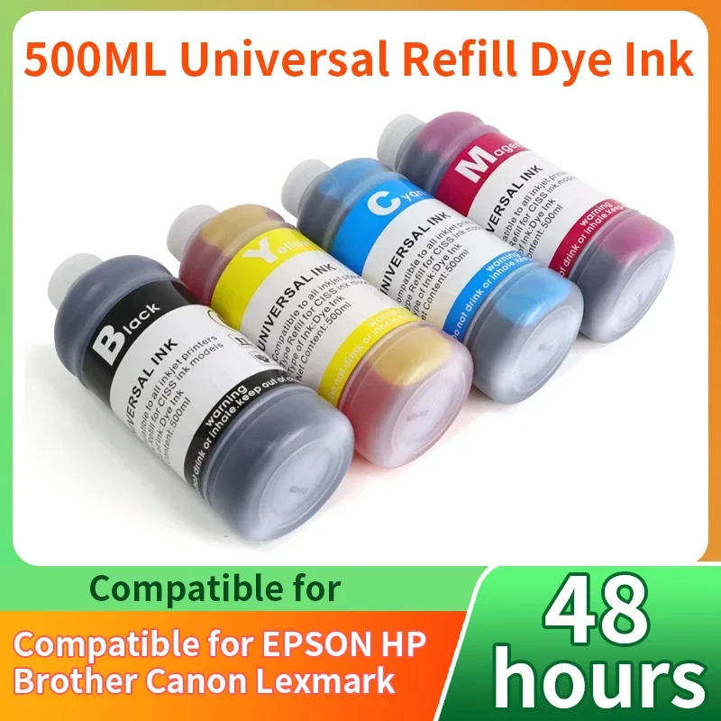 500ML Universal BK C M Y Refill Dye Based Ink Large Capacity compatible For Epson Canon HP Brother Samsung Dell Inkjet Printer
