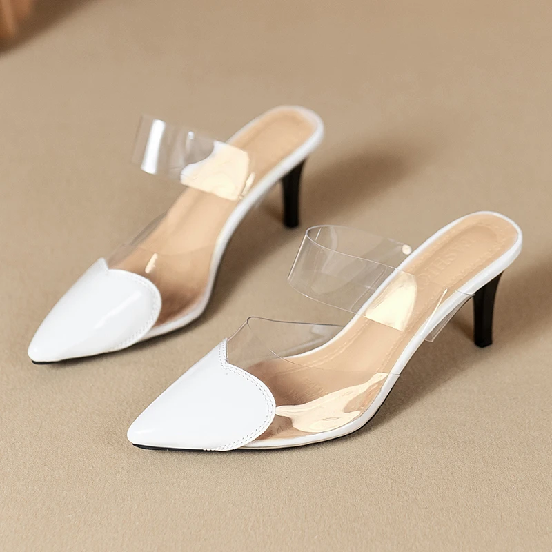 2023 New Pointed Transparent Sexy Summer Slippers for Women 2023 Fashion Slim Heels Versatile Fashion Shoes for Women's