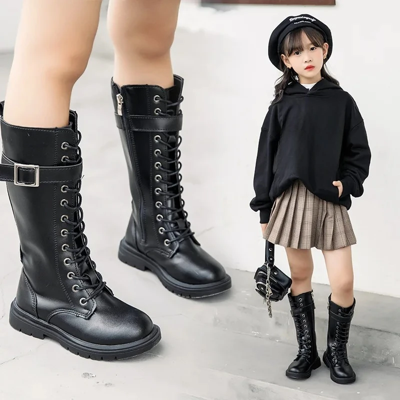 Zapatos Niña Fashion Kid Boots 2026 Winter New Girl Plush Leather Boot Soft Sole High Tube Boot Platform Kid  Retro Girl Botas