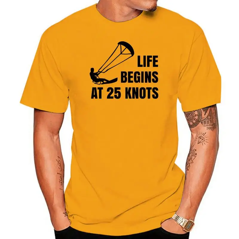 Kiteboarding Life Begins At 25 Knots Kitesurfing Men T Shirt Hip Hop Couple Big Size Cotton Short Sleeve Custom Men Clothes 2024