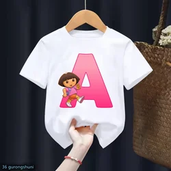 T-Shirt For Girls Funny Dora Explorer Alphabet Print T Shirt Girls Clothes Summer Boys/Girls Universal Clothes White Tshirt