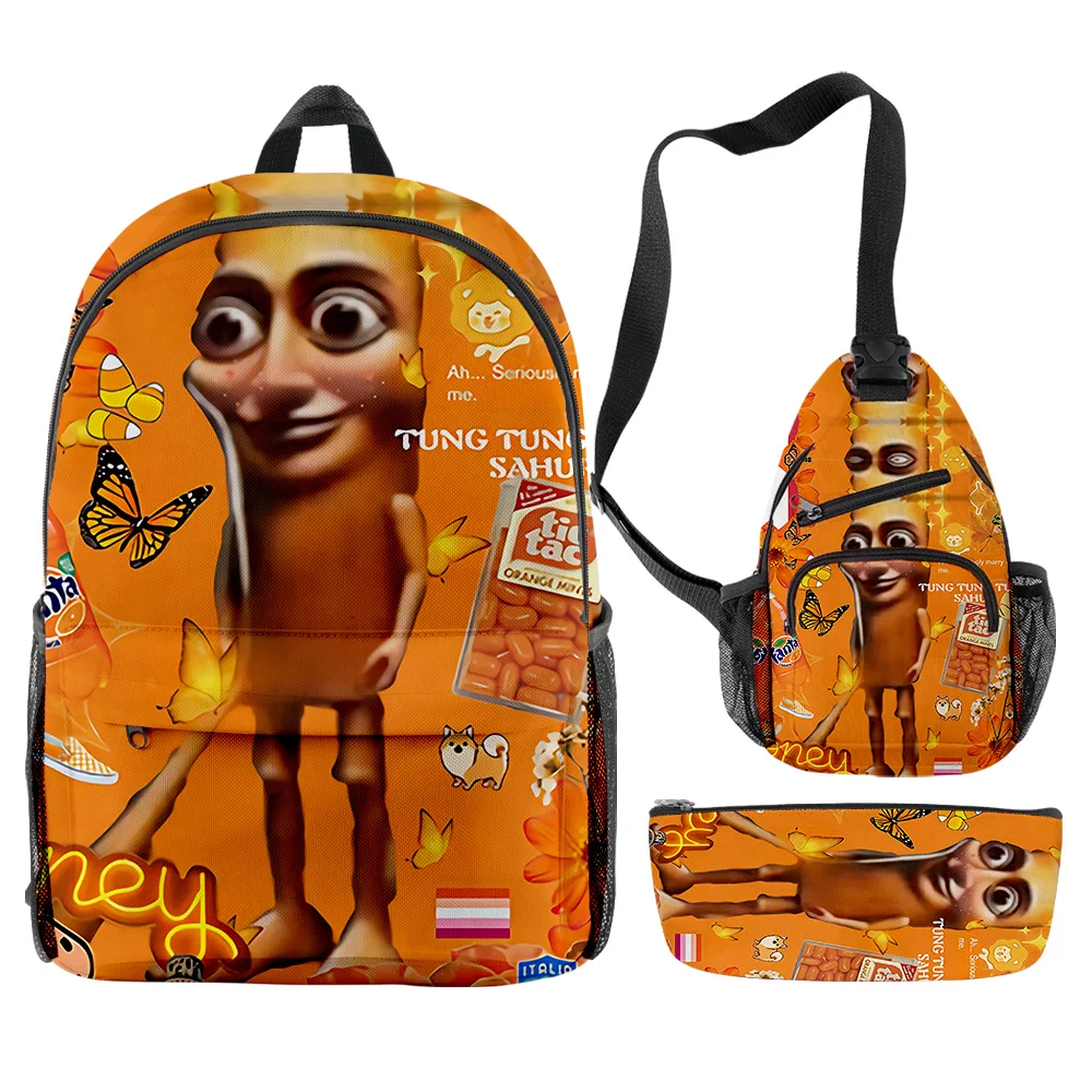 

Hip Hop Youthful Novelty tungtungtung 3pcs/Set Backpack 3D Print Bookbag Laptop Daypack Backpacks Chest Bags Pencil Case