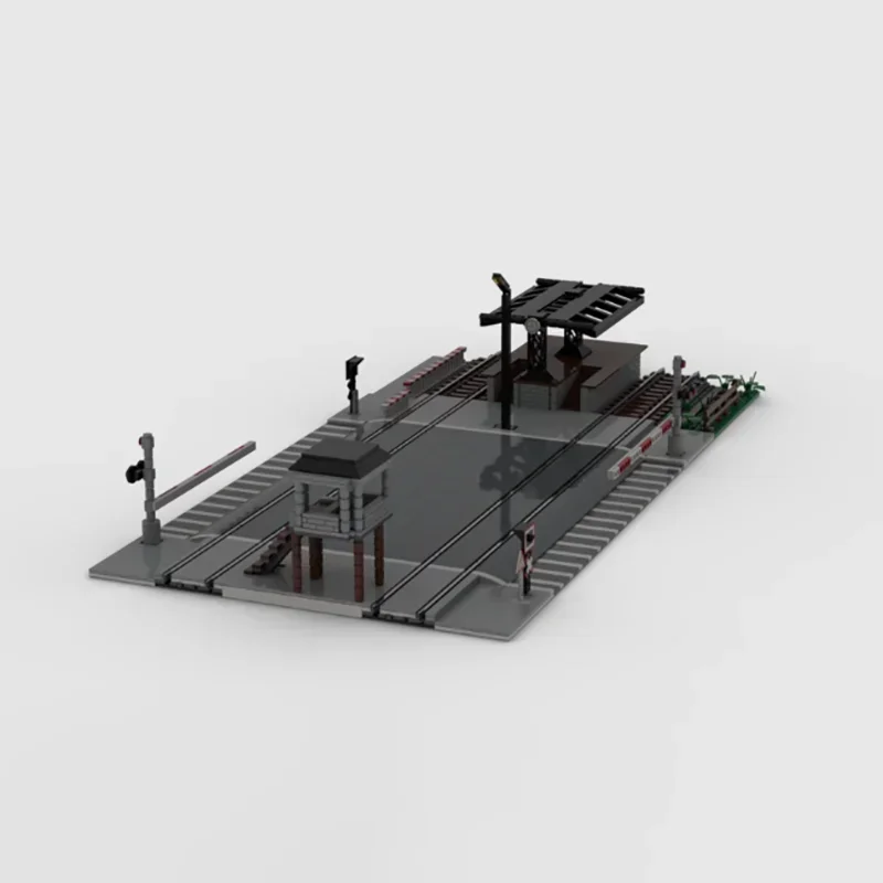 Bloc de construction Moc Train traversant modèle de route urbaine briques techniques bricolage assemblage rue vue Architecture jouet pour enfant cadeau