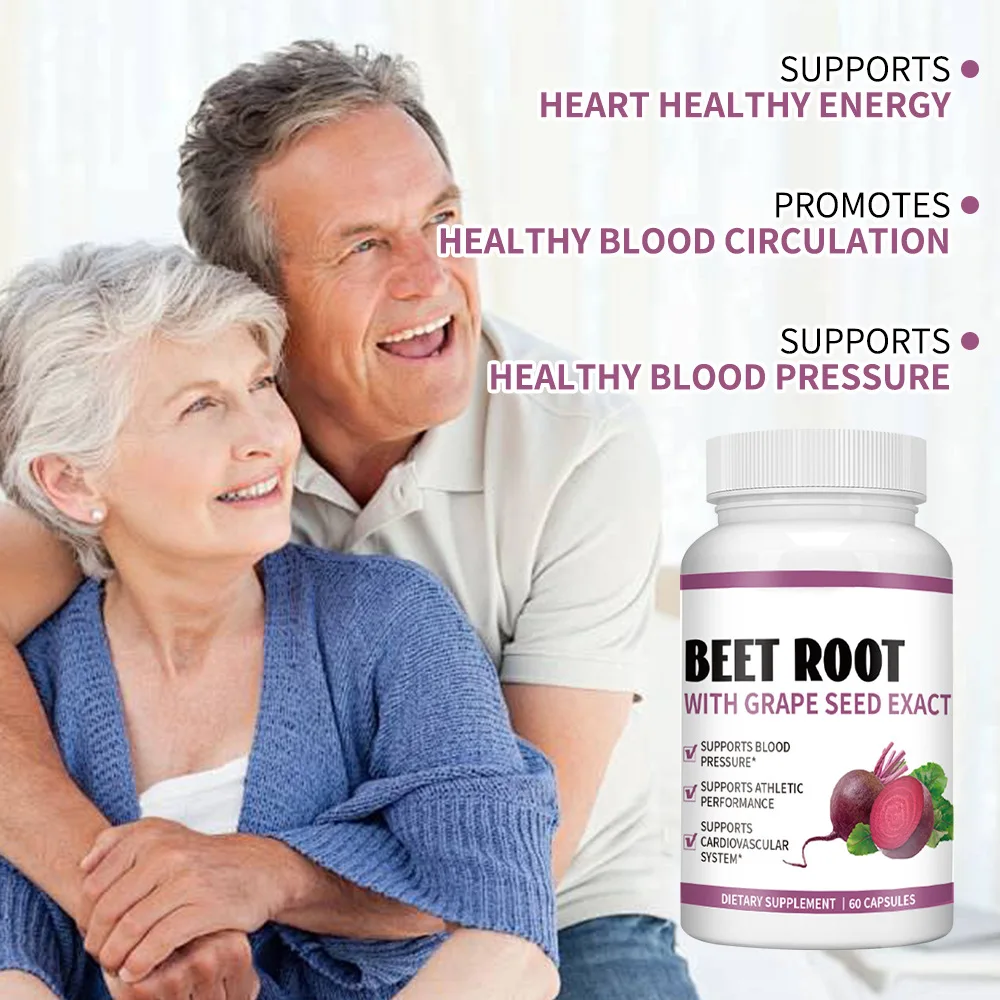 60-300Capsules Organic Beetroot Capsules 1000mg  with Grape Seed Extact Support Blood Circulation Heart Health