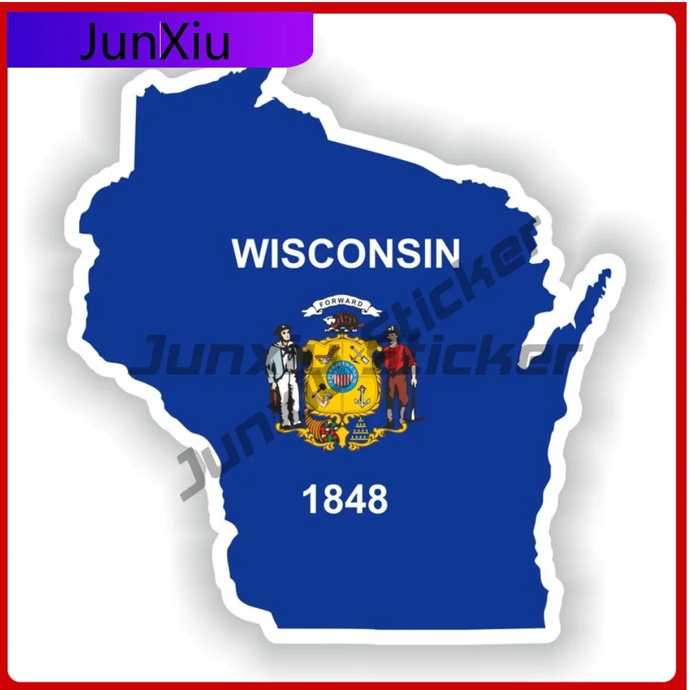 

Wisconsin Usa National Emblem Map Flag Shape And Outline Stickers Jdm Bumper Sticker Funny Decoration Scratch Cover Sticker Acce