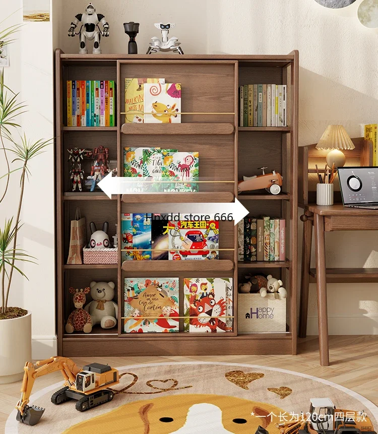 Bookcase, locker integrated against the wall, children's multi-layer picture book rack sliding door