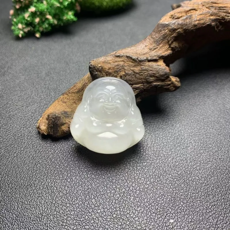 Natural Hetian Jade Qinghai Material-Feel Smoky Gray Small Buddha Pendant Women, Thick And Full Protective Amulet