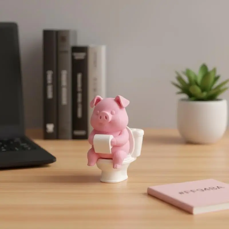 Creative Pig Toilet Figurine 3D Printed Tissue Holding Design Funny Resin Ornament for Bathroom Rental Home Decor