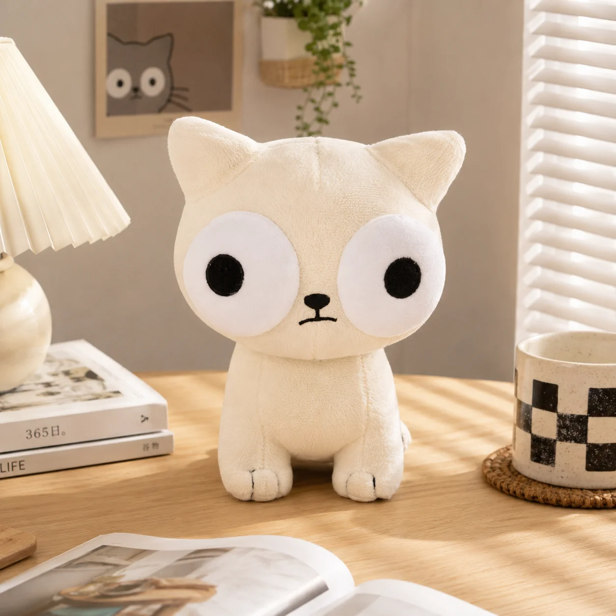 Staring Cat Plush Toy Soft Stuffed Animal White Kitten Plushie Cartoon Doll Pillow Birthday Christmas Gift For Kids Girls