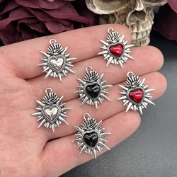 6pcs Flaming Sacred Heart Charms Enamel Thorns Sacred Heart Pendant Designer Charms Fit Jewelry Making DIY Jewelry Findings
