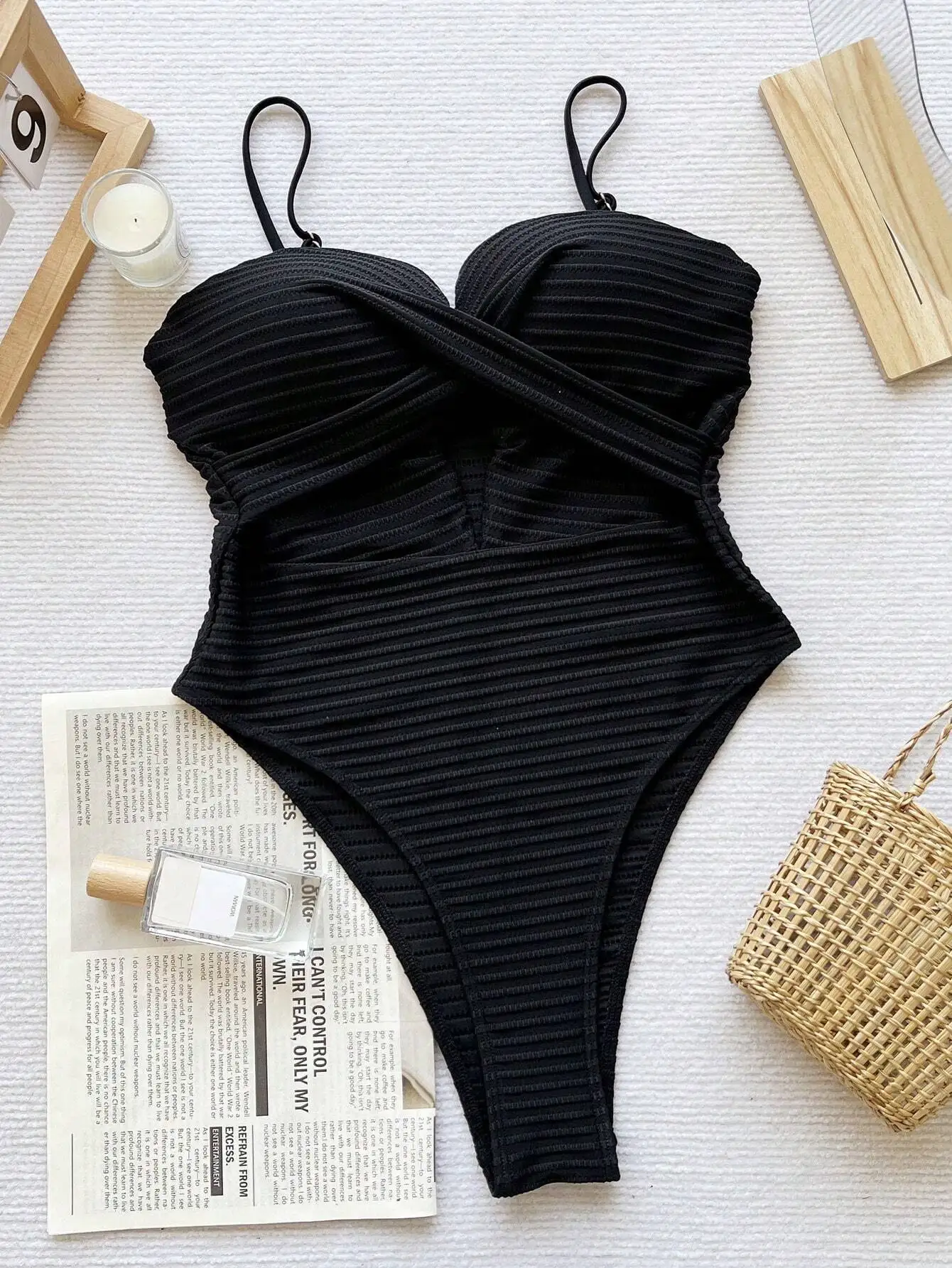Solid Color Push Up One Piece Swimsuit Wireless For Beach Vacation Summer