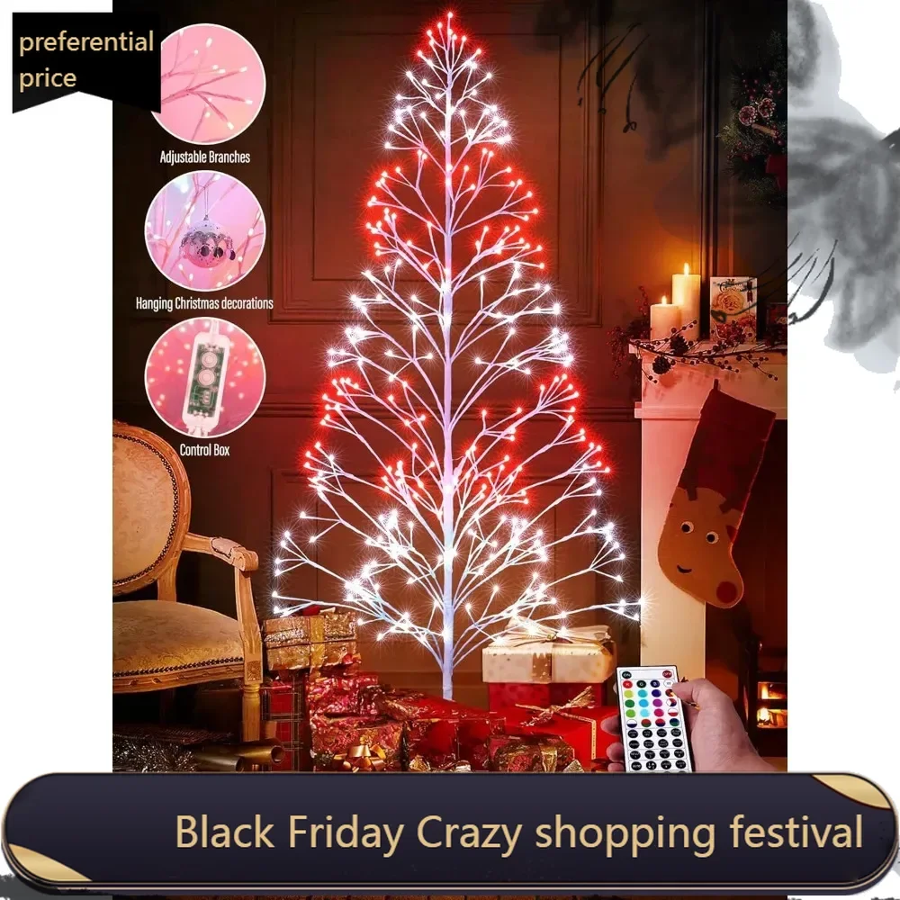 Christmas Tree Lights 7.6FT 297LED Birch Tree Color Changing Artificial Christmas Tree Lights with Remote Control Timer