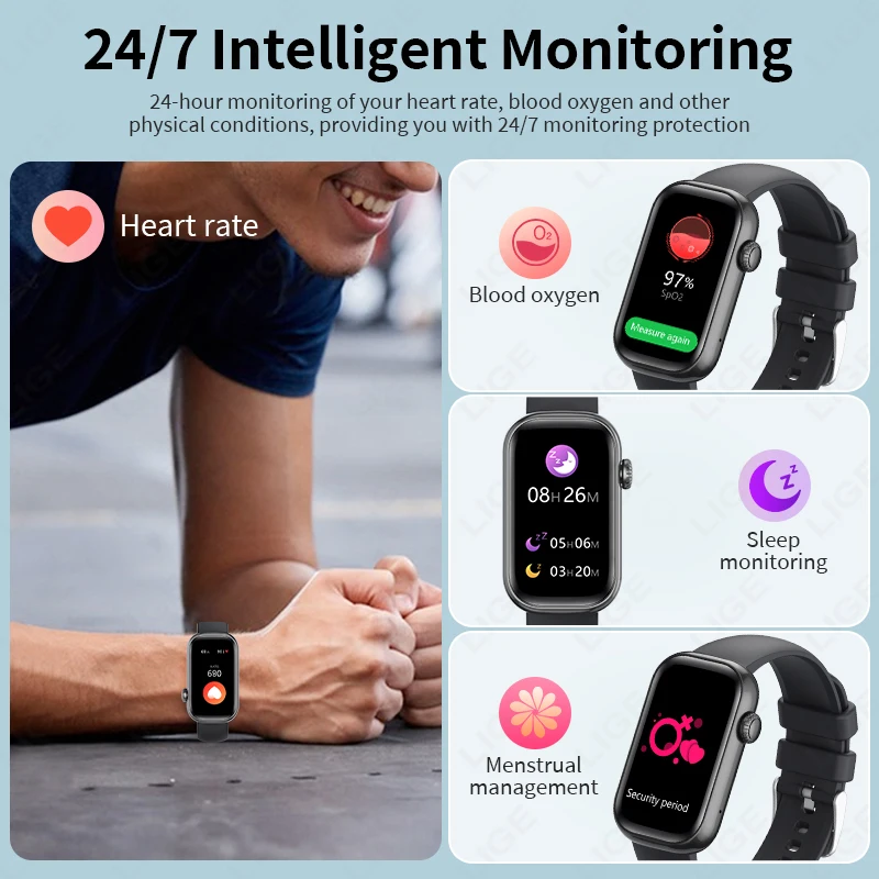 LIGE Moda Astuto Della Vigilanza Degli Uomini Impermeabile Braccialetto Da Uomo 100 + Modalità Sport Monitor di Salute Delle Donne Degli Uomini Smartwatch Per Android Xiaomi ios