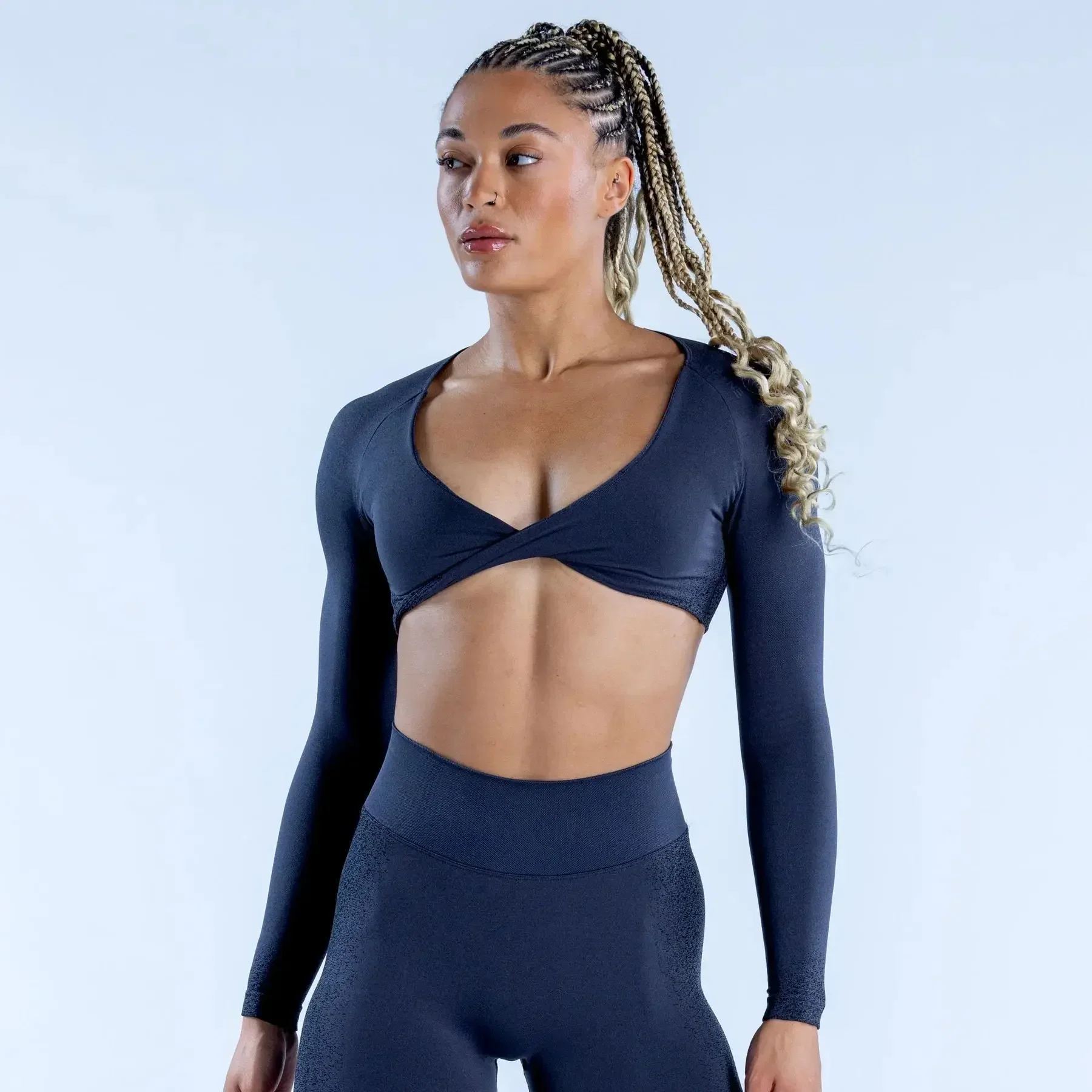 DF Ignite matting pleated seamless yoga sports fitness long sleeve top