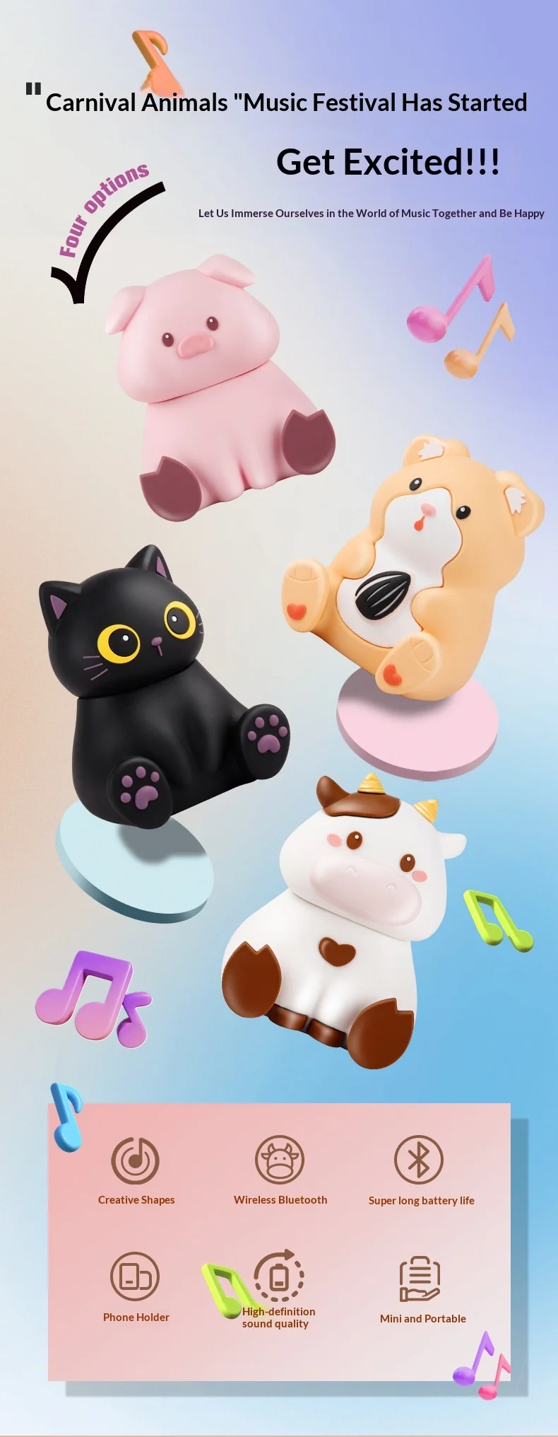Phones Brackets Bluetooth Speaker Cartoon Animal Cell Phone Stands Desktop Table Stand Cute Holder Speaker Ornament