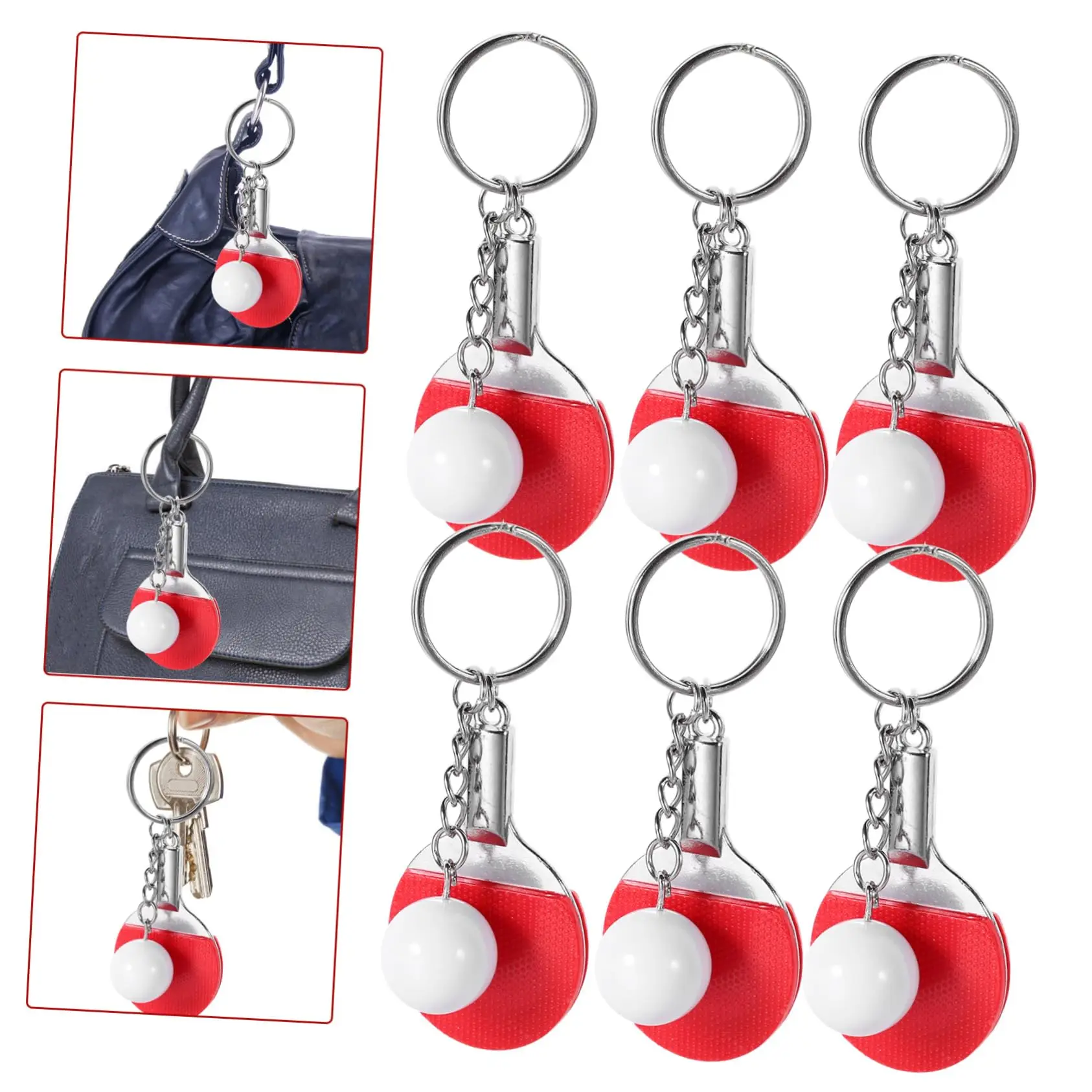 10-30Pcs Red Table Tennis Keychain, Mini Keyrings with Table Tennis Racket Sports Keyring for Bags Backpack