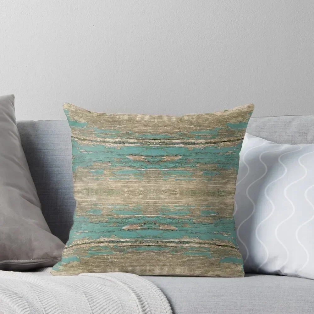 

Rustic Wood - Beautiful Weathered Wooden Plank - knotty wood weathered turquoise paint Throw Pillow