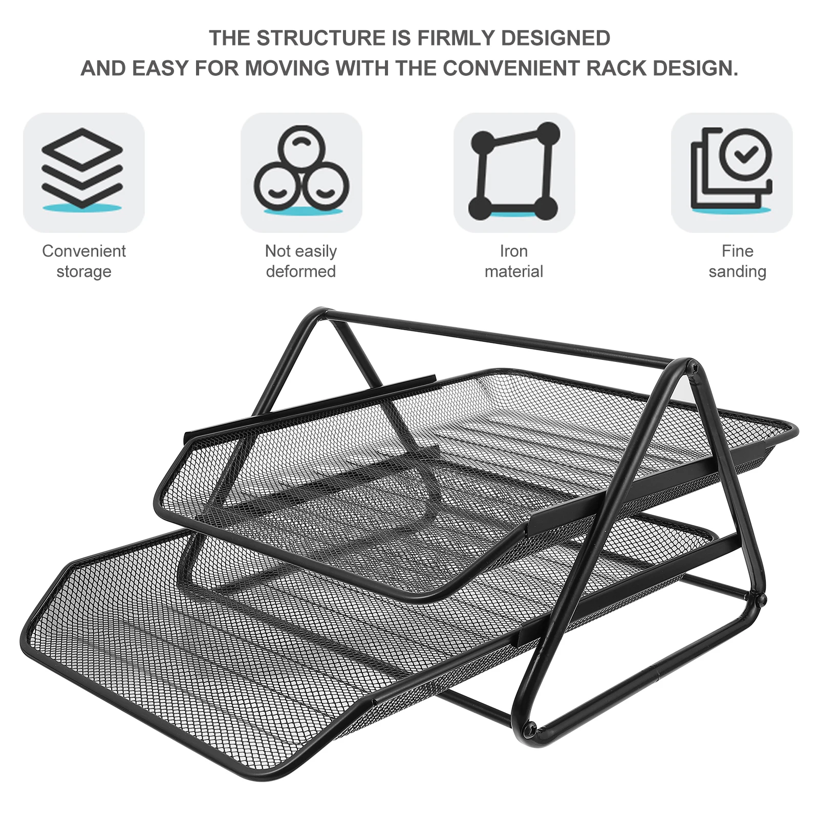 1Pcs File Holder Desk Organizer Metal Storage Rack 2-Tier Black Desktop Organizer for Documents Bills Postcards Mails Magazines