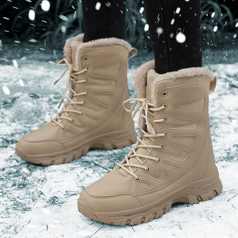 Botas de senderismo para invierno, ideales para actividades al aire libre: forro de felpa artificial para mayor calidez, suela con diseño antideslizante, botas de nieve para mujer, adecuadas para el uso diario y actividades al aire libre.