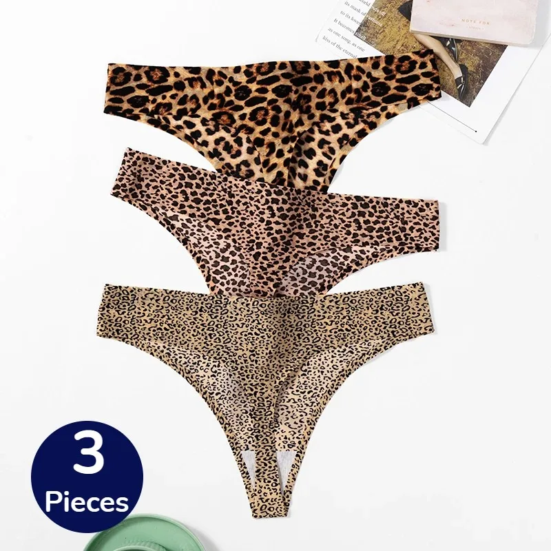 3PCS/Set Women's Panties Fashion Leopard Thongs Woman Seamless Underwear Sexy Lingerie Breathable Cozy G-Strings Hot T-Back