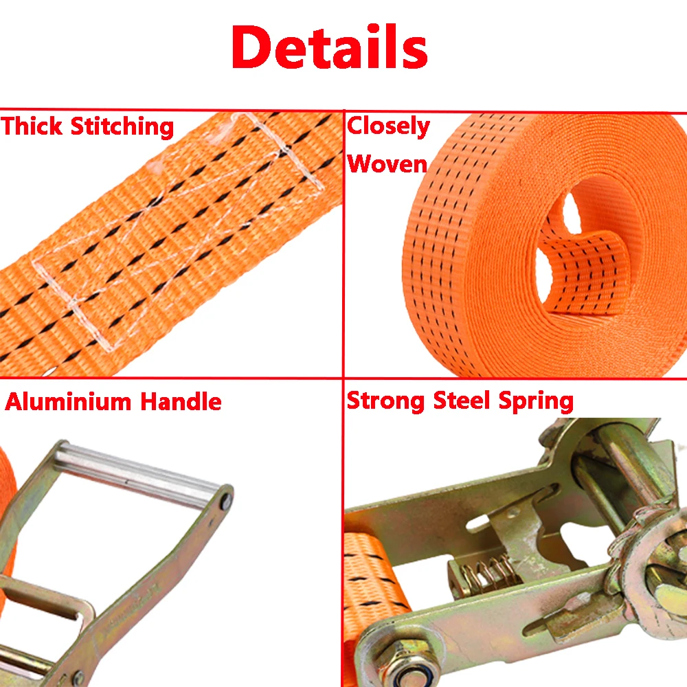 Ratchet Straps Tie Down Heavy Duty Rachet Tiedowns with Aluminium Handle Claw Lorry Lashing Car Strapping Belt Tensioner Binding