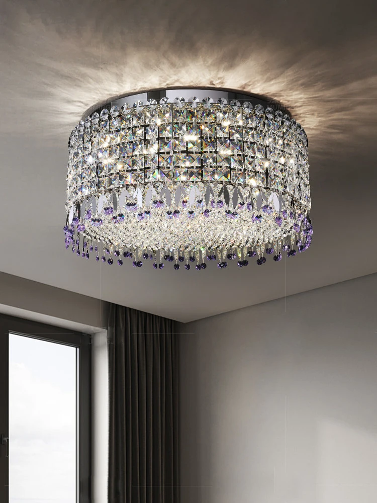 Italian Modern Crystal Ceiling Lamps Clear K9 Crystal Lampa, Dimmable 3000K 4000K Luxury Ceiling Mounted Lights Round Square