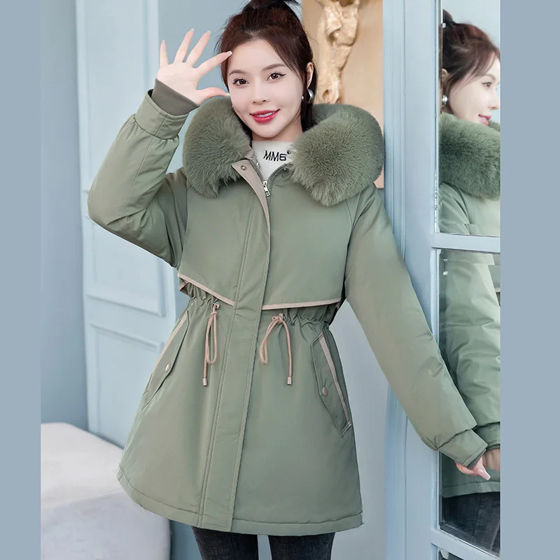 

Women Winter Jacket Cotton Liner Hooded Parkas Coat Fur Collar Outwear 2023New Warm Basic Coat Cotton Jacket Female Windbreakers