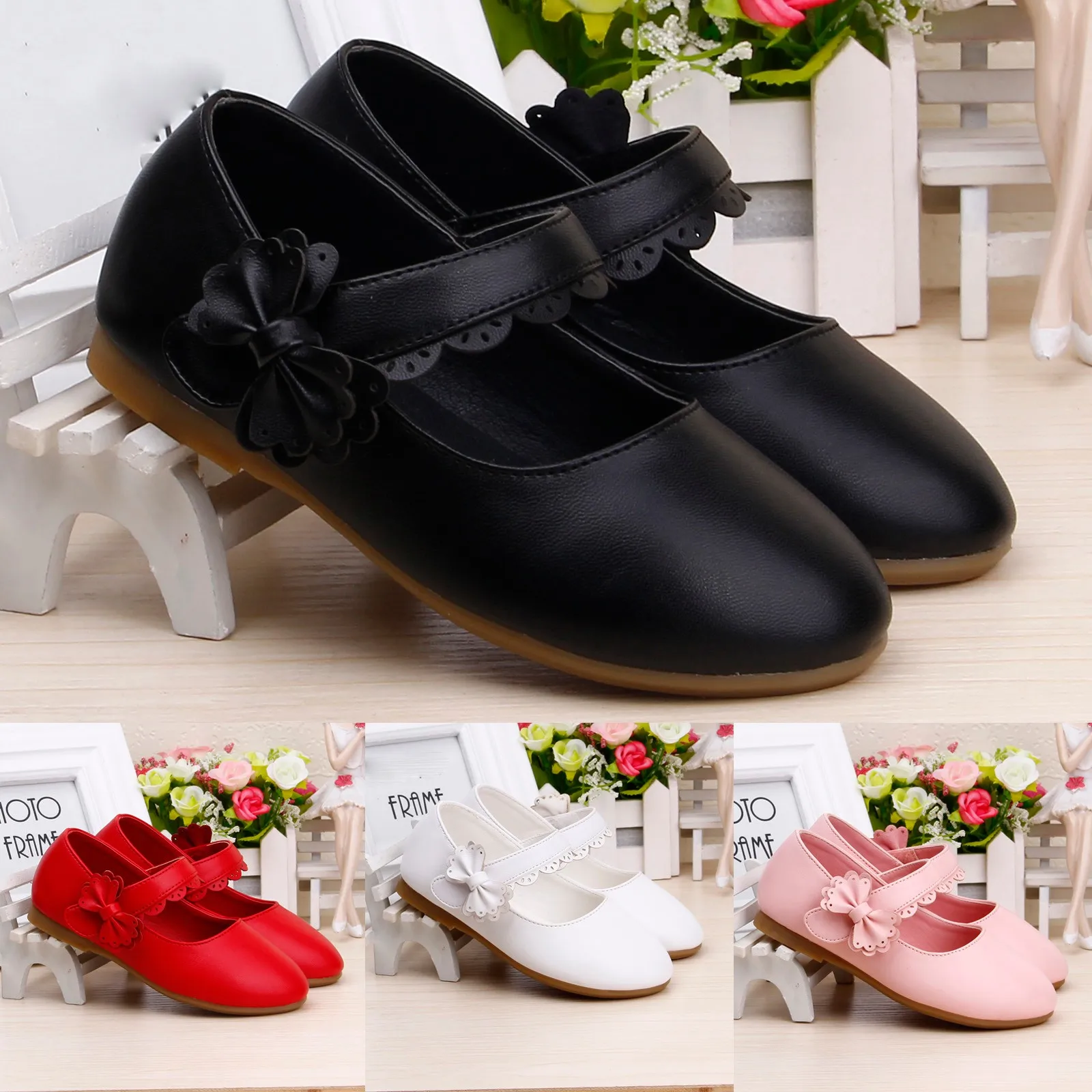 Four Season Girls Dance Dress Princess Leather Shoes Lace Shining Flower Soft Sole Flats Performance Party White Wedding Sandals